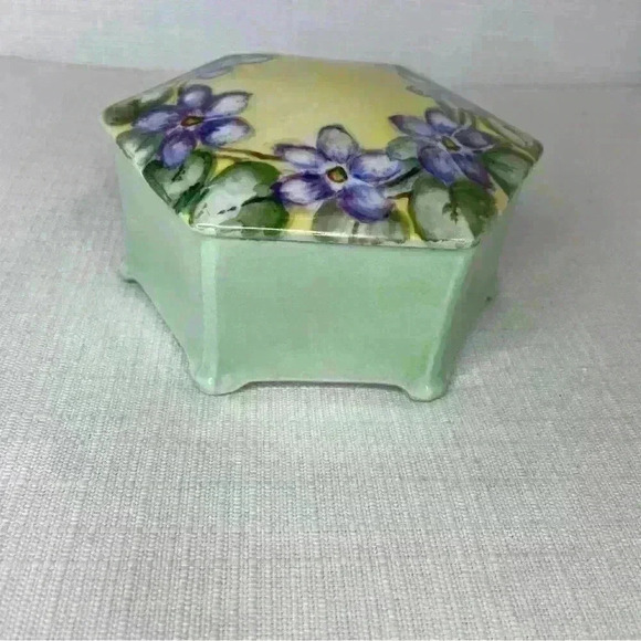 MZ Austria Hand Painted Footed Hexagon Trinket Box - Picture 4 of 13